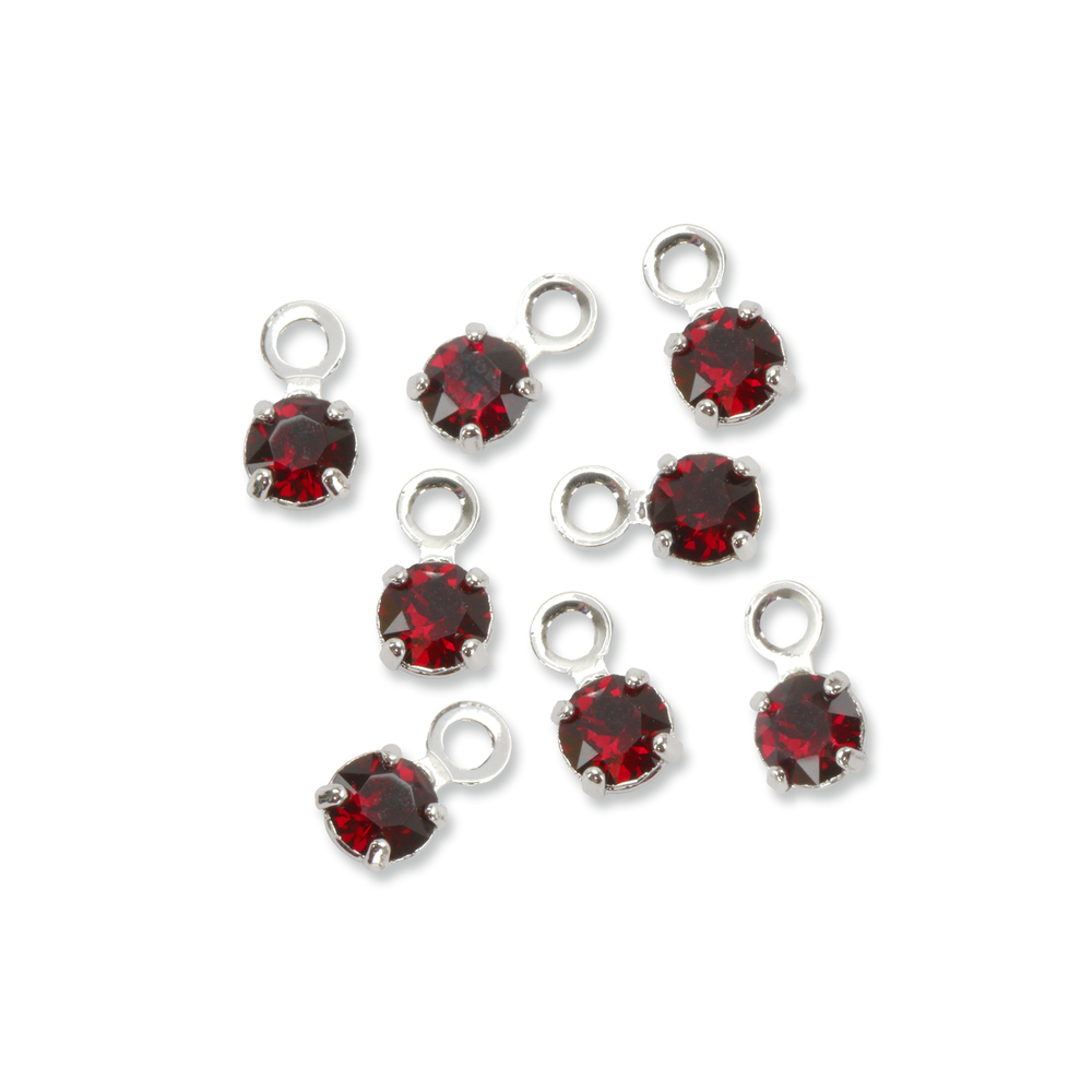 Beads & Swarovski Crystals Swarovski 3mm Round Crystal Charm (Garnet - JANUARY), Pack of 8